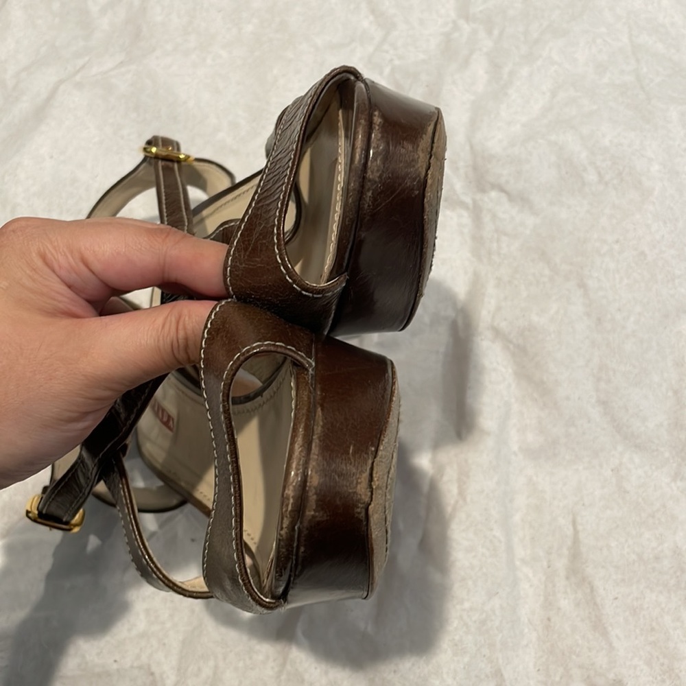 Prada Brown Leather Criss-cross Sandals - Picture 8 of 15